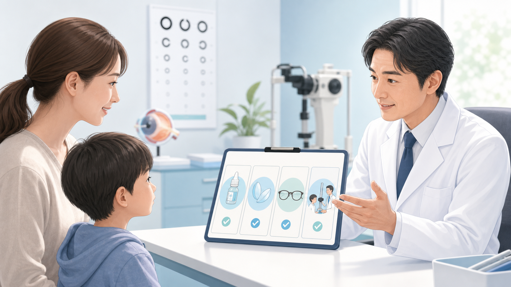 眼科リストから近視進行抑制治療の相談先を探すイメージ