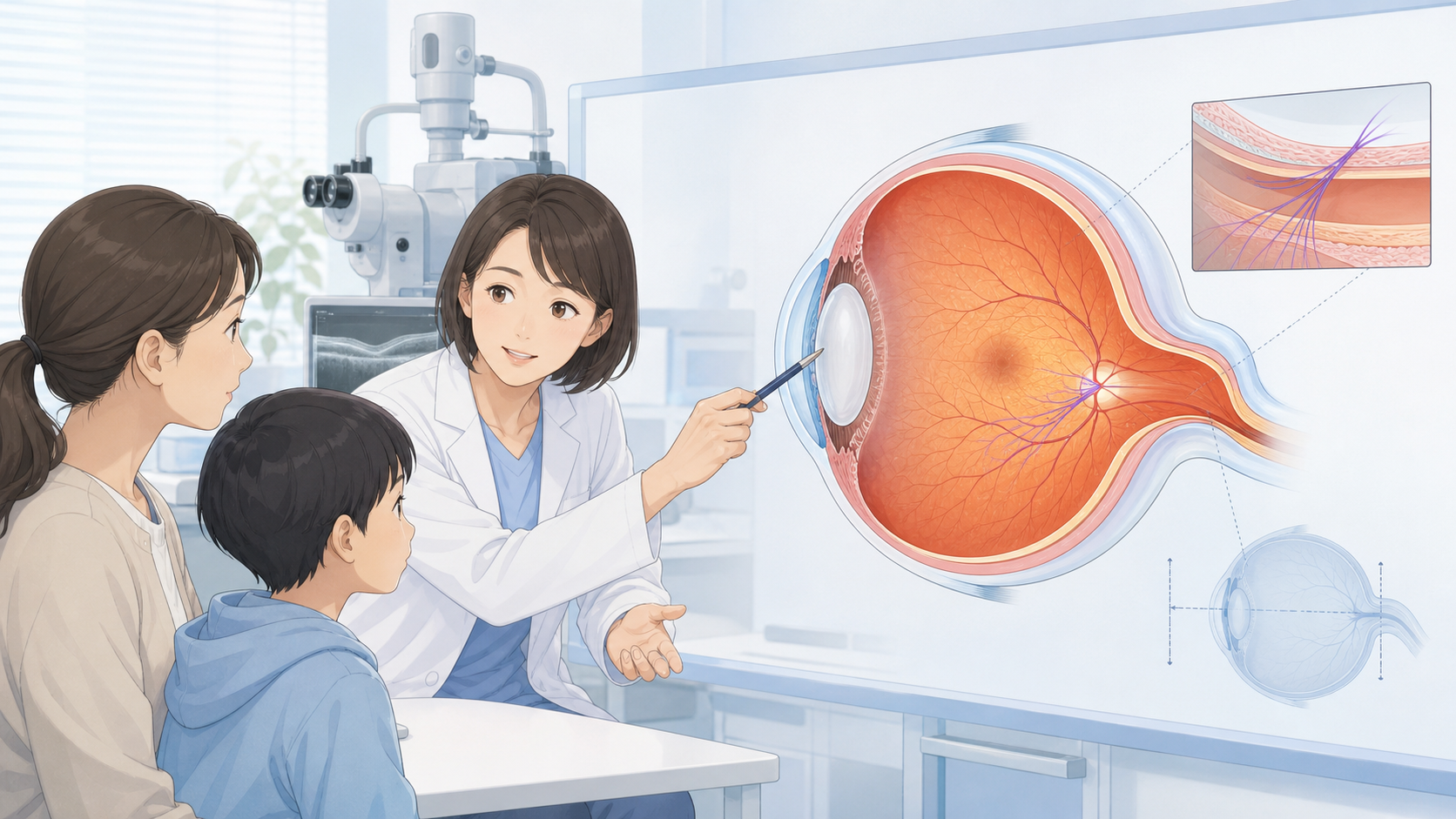近視性牽引黄斑症と後部強膜ぶどう腫のイメージ